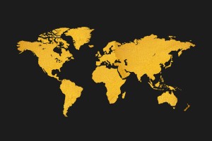 Golden World Map - Black Background 